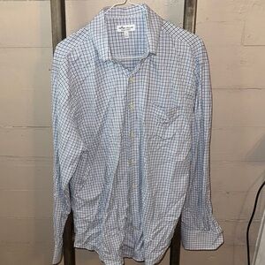 Peter Millar Light Blue and White Plaid Shirt L Summer Comfort